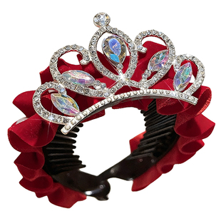 儿童新年皇冠头饰发夹女童丸子头马尾扣发卡红色喜庆女孩过年发饰