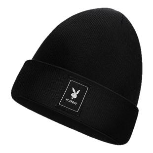 新款花花公子男士帽子男女冬季防寒针织帽加绒加厚保暖情侣毛线帽