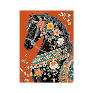 中古风高级感骏马繁花数字油画diy手工填涂色丙烯客厅摆件装饰画
