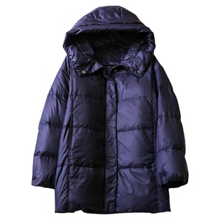 鹅绒服纯色宽松慵懒中长款连帽加厚保暖长袖通勤休闲女羽绒服M913