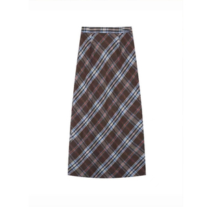 撞色格子半身裙大码美式学院风包臀裙秋季胖mm显瘦遮肚长款直筒裙