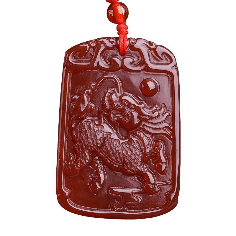 红玛瑙火麒麟吊坠挂件