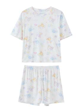 68睡衣女春夏可爱印花牛奶丝柔软短袖短裤家居服套装
