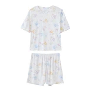 68睡衣女春夏可爱印花牛奶丝柔软短袖短裤家居服套装