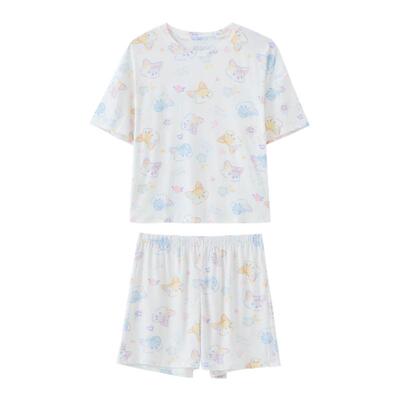 68睡衣女春夏可爱印花牛奶丝柔软短袖短裤家居服套装