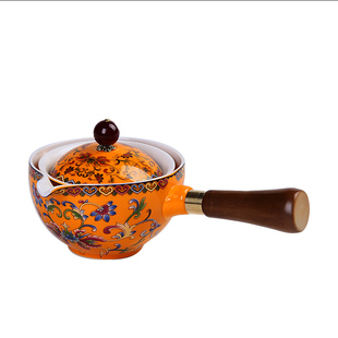 旋转茶壶陶瓷逍遥壶懒人自动侧把摇摇泡茶壶盖碗珐琅彩茶具小套装