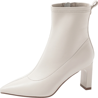 康莉羊皮时装靴高跟短靴女靴