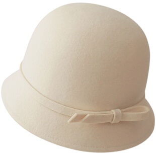 富家千金白色毛毡帽子女生秋冬天法式优雅圆顶礼帽甜美盆帽渔夫帽