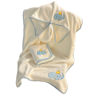 可爱小蓝象吊带浴巾浴裙女款可穿式吸水速干珊瑚绒家用洗澡三件套