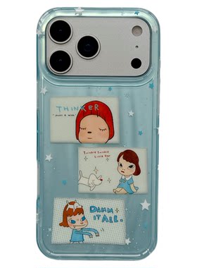MoreRex日韩蓝底奈良美智小狗插画适用苹果17手机壳iphone16promax新款15pro超好看14防摔保护套13双层17女款