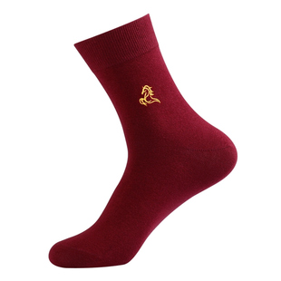 马年红袜子本命年男女士中筒深暗红色棉袜2026属马新年纯棉酒红袜