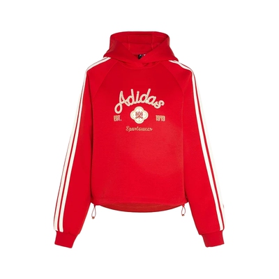阿迪达斯新年款红色卫衣26新款女挺阔加厚宽松连帽套头衫 KH2694