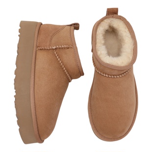 2025冬季新款厚底雪地靴女羊皮毛一体加绒保暖松糕底增高短筒女鞋