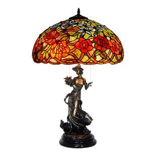 玫瑰浪漫喜庆18寸铜雕优雅艺术帝凡尼古董收藏欧美古典装饰台灯