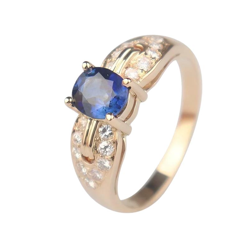 日本中古「95新」椭圆形切工蓝宝石钻石戒指750黄金51号高级正品