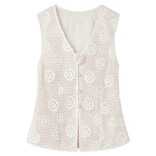 MISS COCOON可可尼镂空编织无袖马甲女款2025秋季新款V领亮片背心
