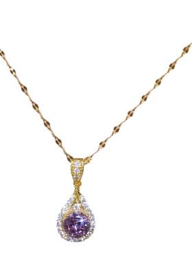 紫色锆石水滴项链女2024新款时尚