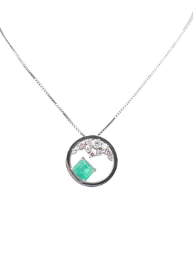 【自营】中古95新BRAND OFF艺术群镶钻石祖母绿项链PT900/PT850