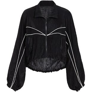 FIVE PLUS薄款短款外套女复古运动风撞色长袖宽松设计感拉链新款