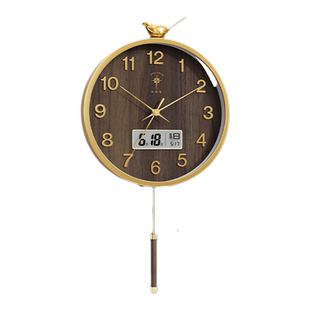 北极星新中式钟表客厅挂钟新款胡桃木石英钟喜鹊装饰时钟表挂墙