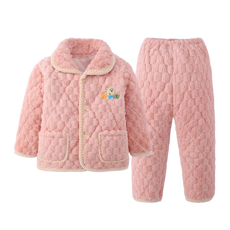 冬季儿童三层夹棉加厚家居服套装