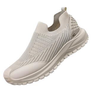 德国骆驼动感男鞋夏季透气飞织网面运动网鞋男士一脚蹬增高袜子鞋