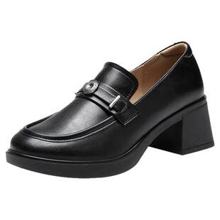 大东粗跟高跟乐福鞋女2026新款春季英伦学院风jk小皮鞋一脚蹬女鞋