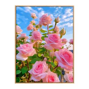 唯美治愈玫瑰diy数字油画花卉填充填色画油彩手绘高级感手工客厅