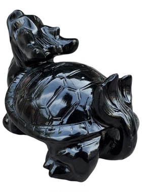 黑色石材龙龟风水吉祥物摆件