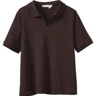 素然WHM 秋季女士气质复古柔软舒适针织布翻领短袖T恤