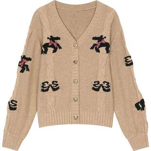 妖精的口袋甜美蝴蝶结小马针织开衫女2026年春季新款红色毛衣外套