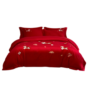 高级感喜庆结婚四件套轻奢婚庆大红色被套床单喜被新婚房陪嫁床品