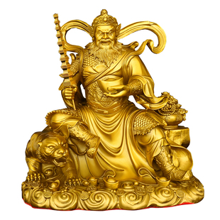 纯黄铜赵公明财神骑虎像武财神赵公明神像摆件供奉招财客厅公司