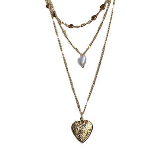 可打开爱心吊坠项链女中古vintage多层叠戴锁骨链个性时尚配饰潮