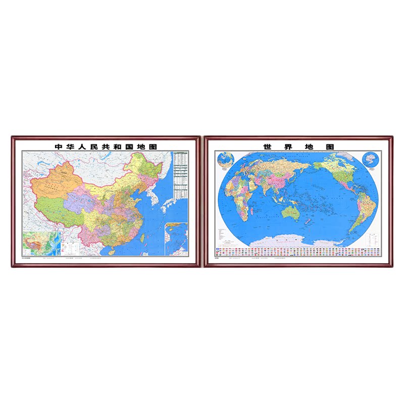 2026新版实木框世界地图挂图