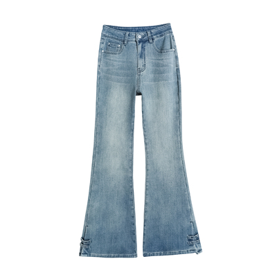 艾格Etam设计感开叉微喇牛仔裤女