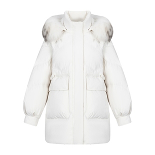 艾莱依毛领羽绒服女爆款中长款连帽国风盘扣时尚冬外套时尚设计