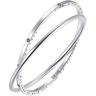 足银s9999纯银手镯女四叶草双环光面实心闭口高级年轻送闺蜜女友