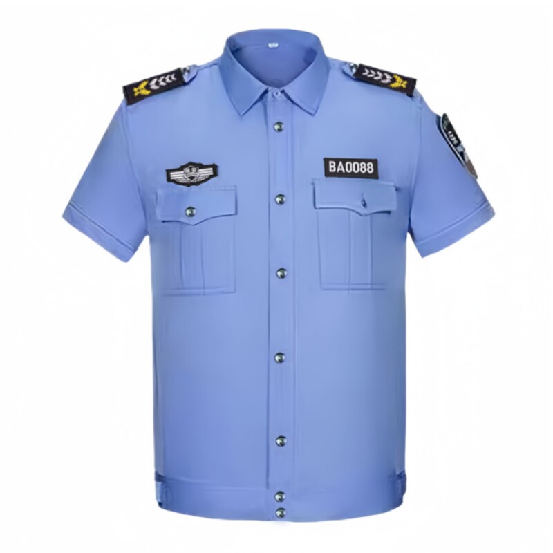 夏天保安制服男款短袖衬衣蓝色夏季公司保安服套装物业执勤衬衫女
