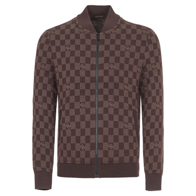 BRAUN BUFFEL/布兰施男士时尚格仔长袖毛衣羊毛混纺毛开衫毛外套