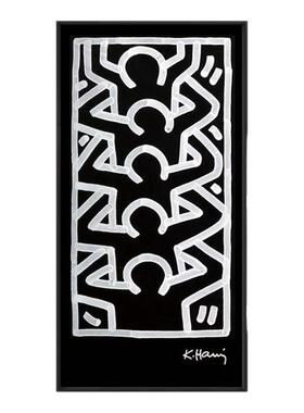 凯斯哈林抽象涂鸦黑白挂画简约涂鸦竖版keith haring潮趣味装饰画