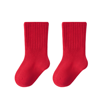 小龙人100%纯棉袜无骨红色宝宝袜