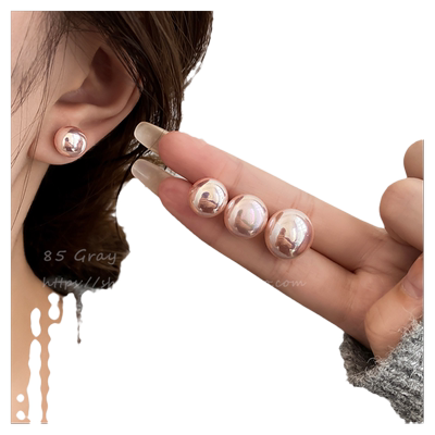 施家馒头粉光珍珠耳钉女