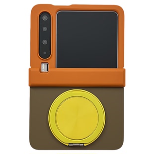 【带支架】中轴拼色橙棕圆形支架适用华为PuraX手机壳米mixflip2时尚razr60ultra翻盖防摔荣耀Vflip2女保护套