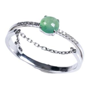 天然翡翠A货冰绿18K金带钻时尚女款戒指缅甸老坑冰种戒面翡翠玉戒