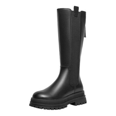 靴女显瘦加绒厚底百丽长筒切尔西