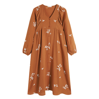 春秋季纯棉长裙宽松宫廷风家居服