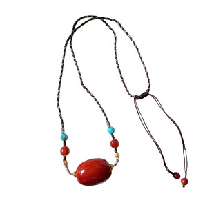 轻奢天然南红项链新中式手工编织大珠锁骨链复古柿子红玛瑙毛衣链