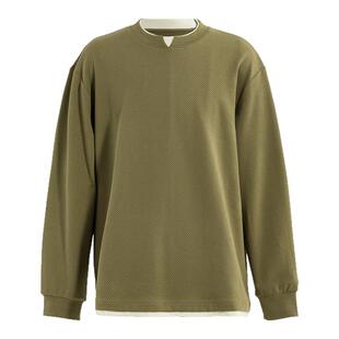 海上公路假两件小V领卫衣男士秋季粗斜纹提花设计感时尚百搭上衣