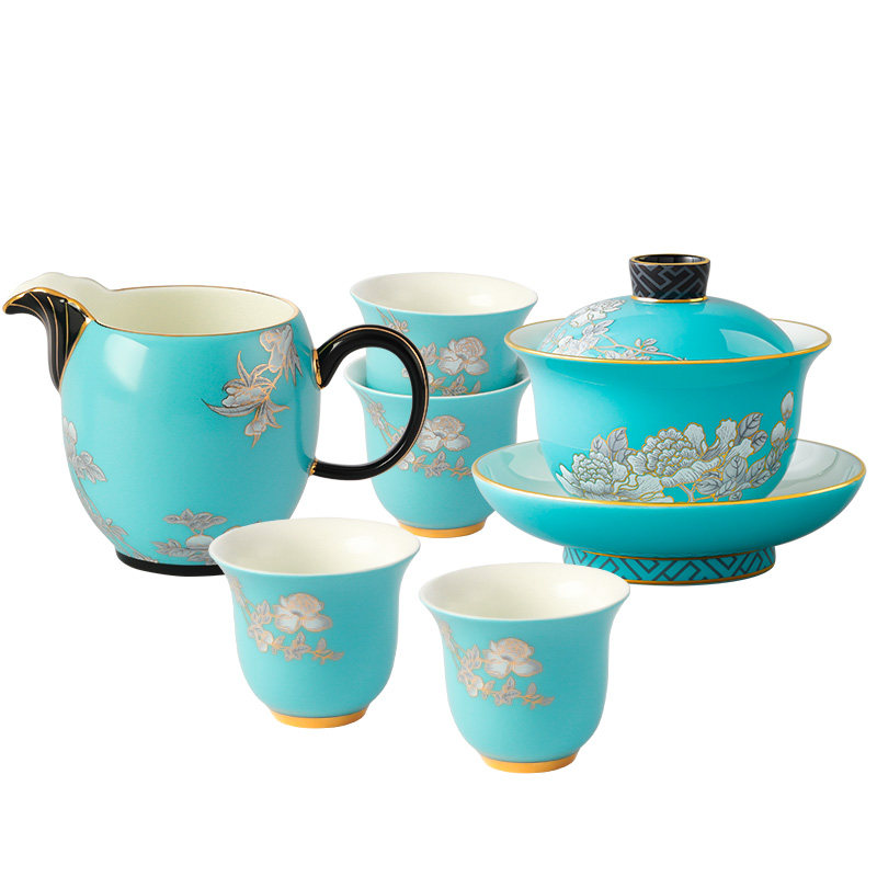 永丰源夫人瓷水墨牡丹8头茶具